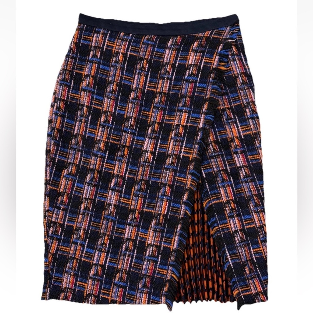 Anthropologie Eva Franco Tweed Plaid Skirt with Pleated Slit, Sz 6, BOHO